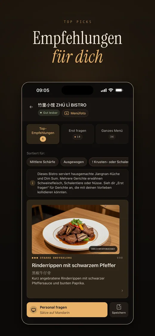 RelishCue top picks screenshot in German