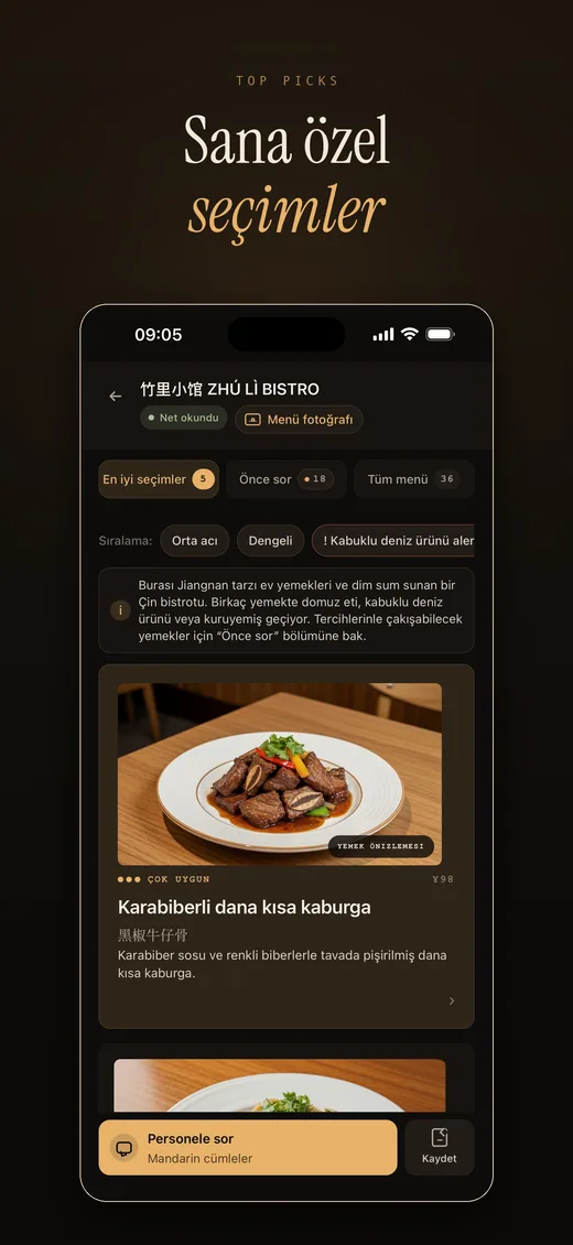 RelishCue top picks screenshot in Turkish